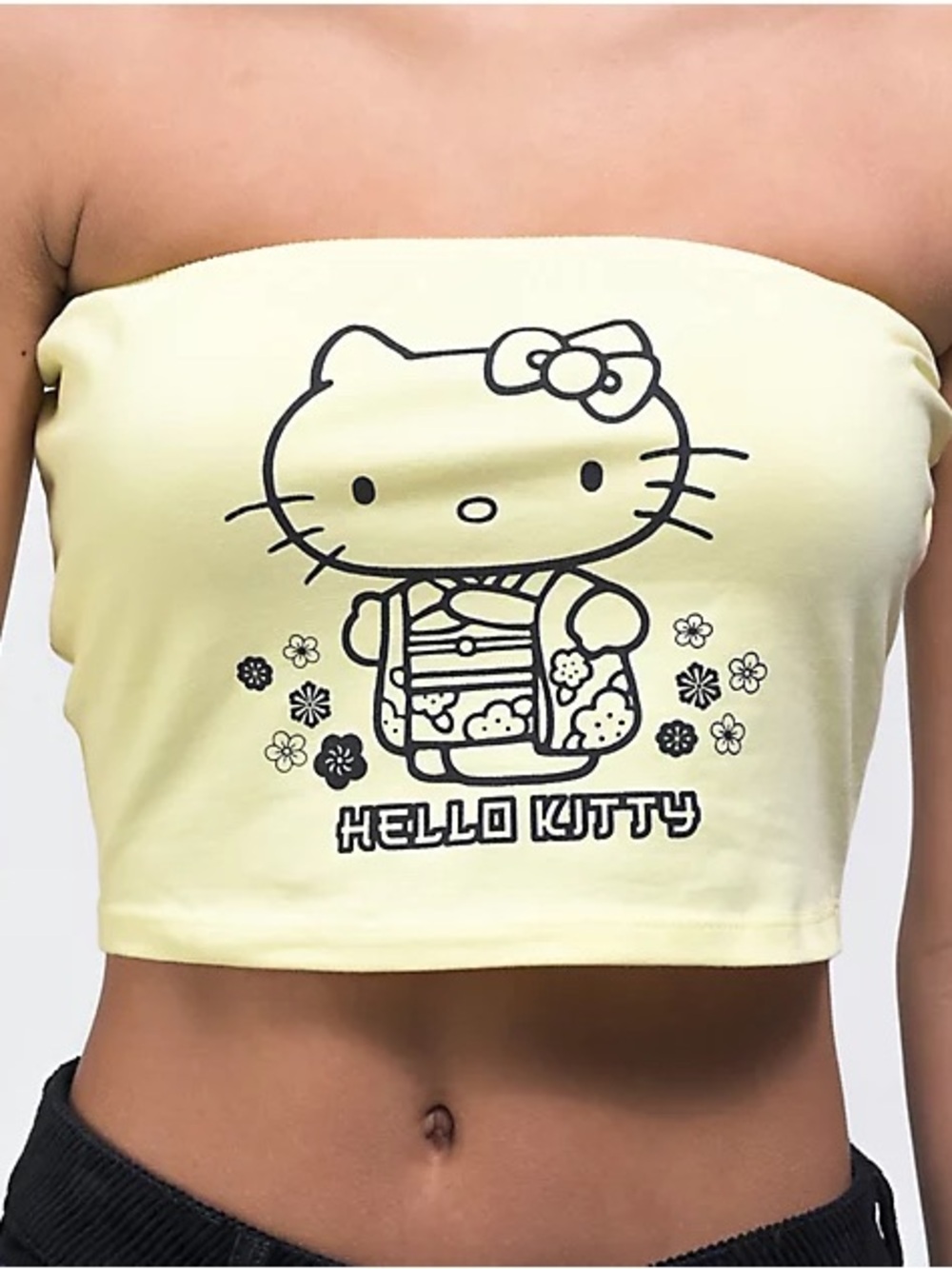 Hello Kitty Pale Yellow Strapless Graphic Tube Top